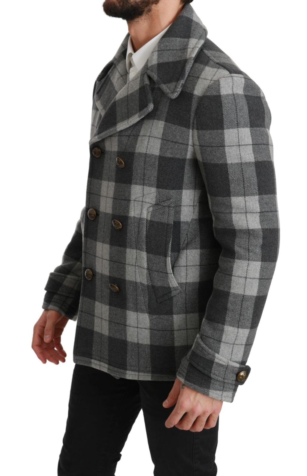 Dolce & Gabbana Grey Plaid Wool Cashmere Coat Jacket