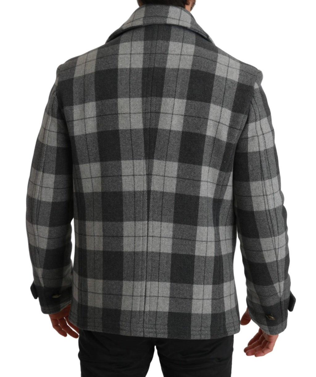 Dolce & Gabbana Grey Plaid Wool Cashmere Coat Jacket