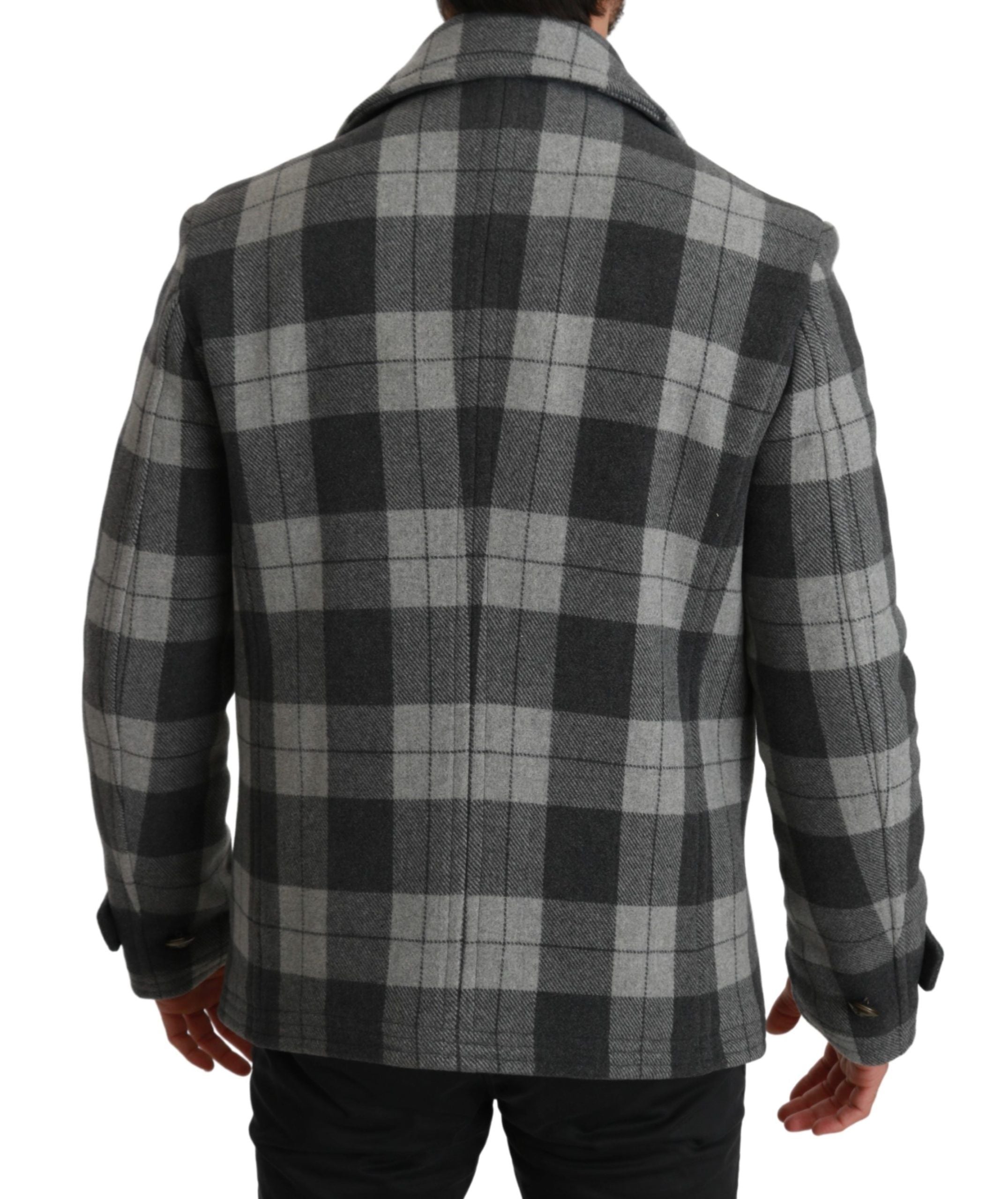 Dolce & Gabbana Grey Plaid Wool Cashmere Coat Jacket