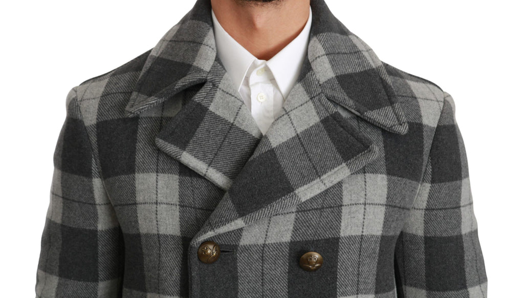 Dolce & Gabbana Grey Plaid Wool Cashmere Coat Jacket