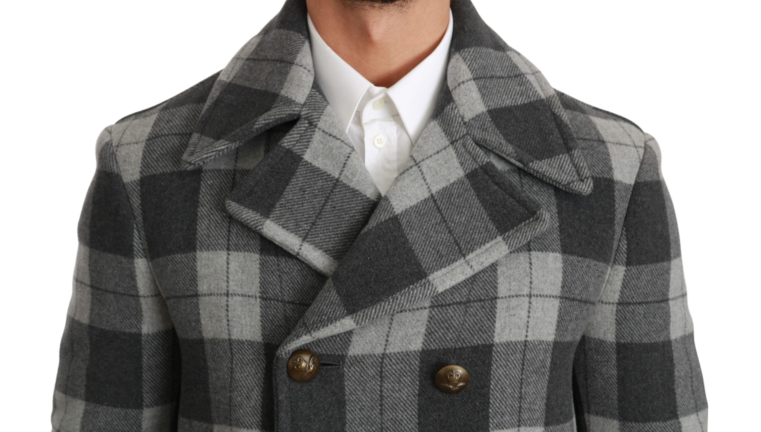 Dolce & Gabbana Grey Plaid Wool Cashmere Coat Jacket