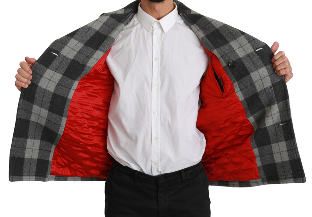 Dolce & Gabbana Grey Plaid Wool Cashmere Coat Jacket