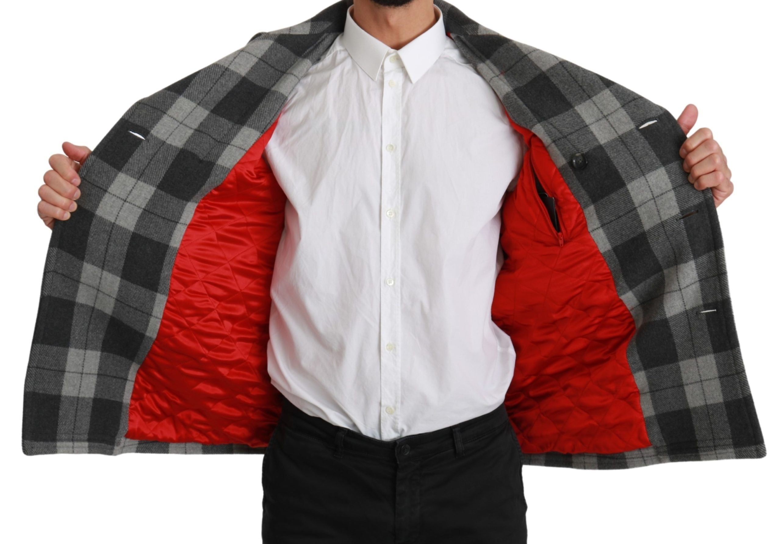 Dolce & Gabbana Grey Plaid Wool Cashmere Coat Jacket