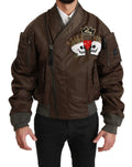 Dolce & Gabbana Braune Perlenkrone Totenkopf Logo Jacke