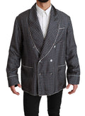 Dolce & Gabbana Navy Blue Patterned Double-Breasted Coat Jacket