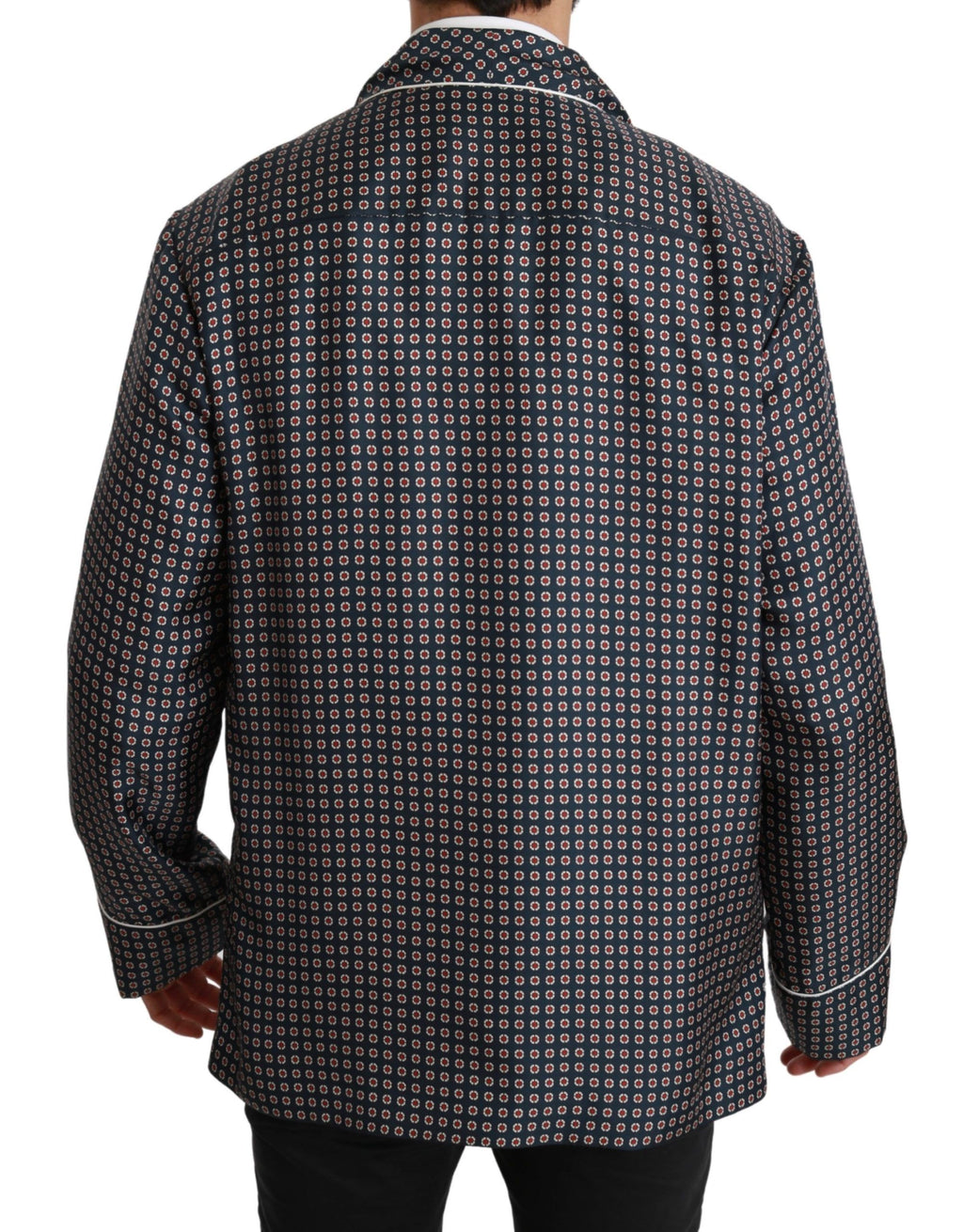 Dolce & Gabbana Navy Blue Patterned Double-Breasted Coat Jacket