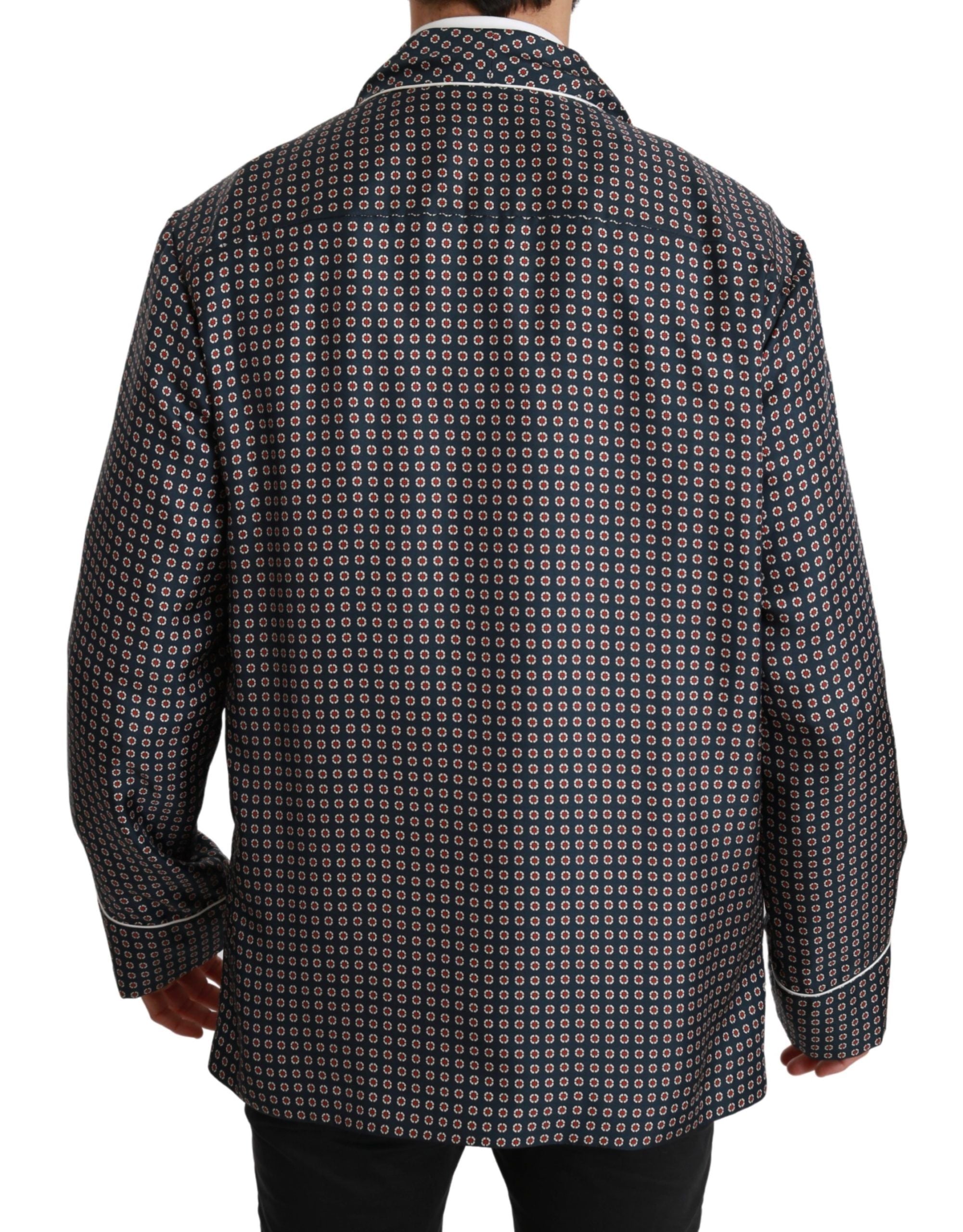 Dolce & Gabbana Navy Blue Patterned Double-Breasted Coat Jacket