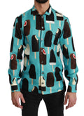 Dolce & Gabbana Blaues Seideneishemd mit Eiscreme-Druck Freizeithemd