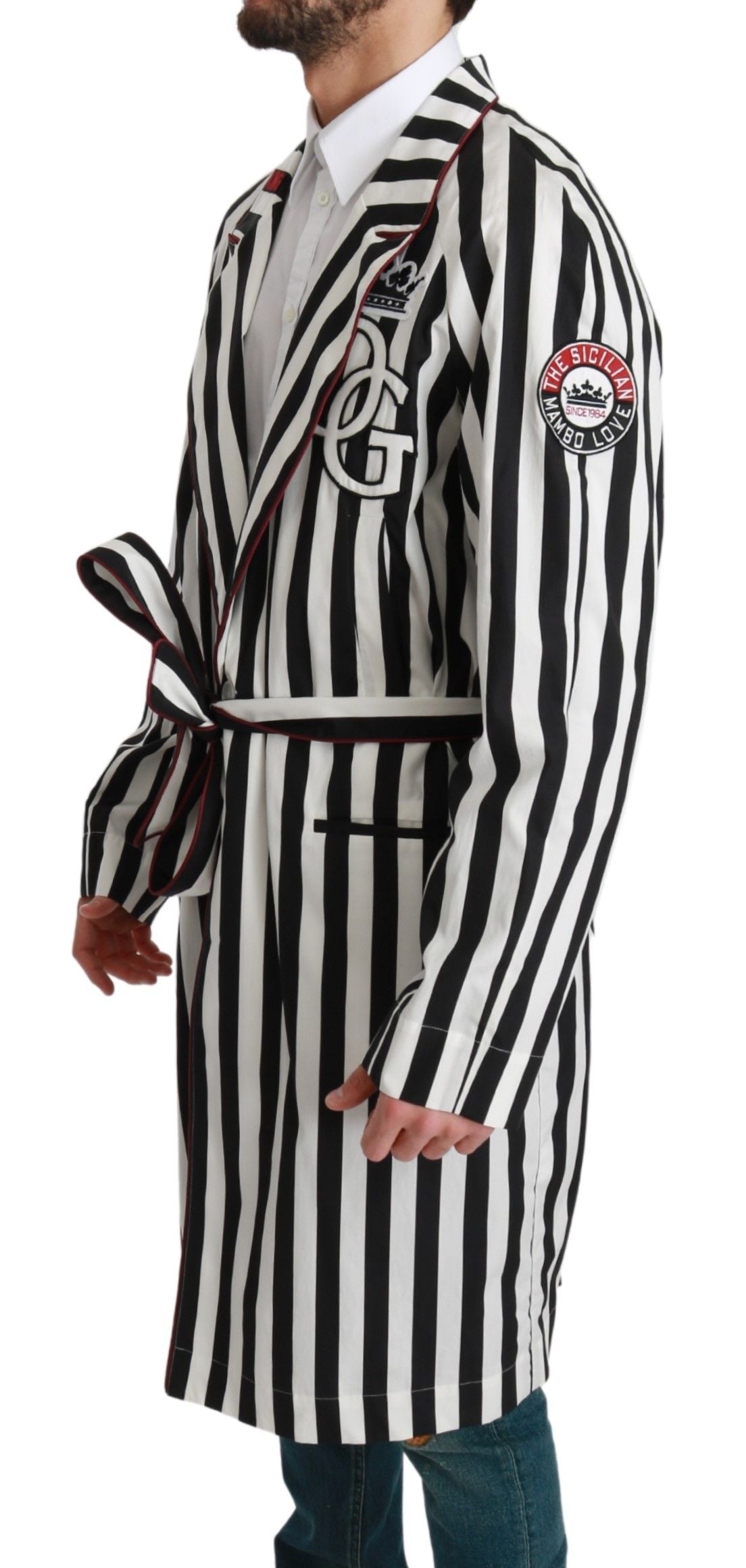 Dolce & Gabbana Black Coat Nightgown White Cotton Coat
