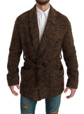 Dolce & Gabbana Braun karierter Wollmantel Wickeljacke