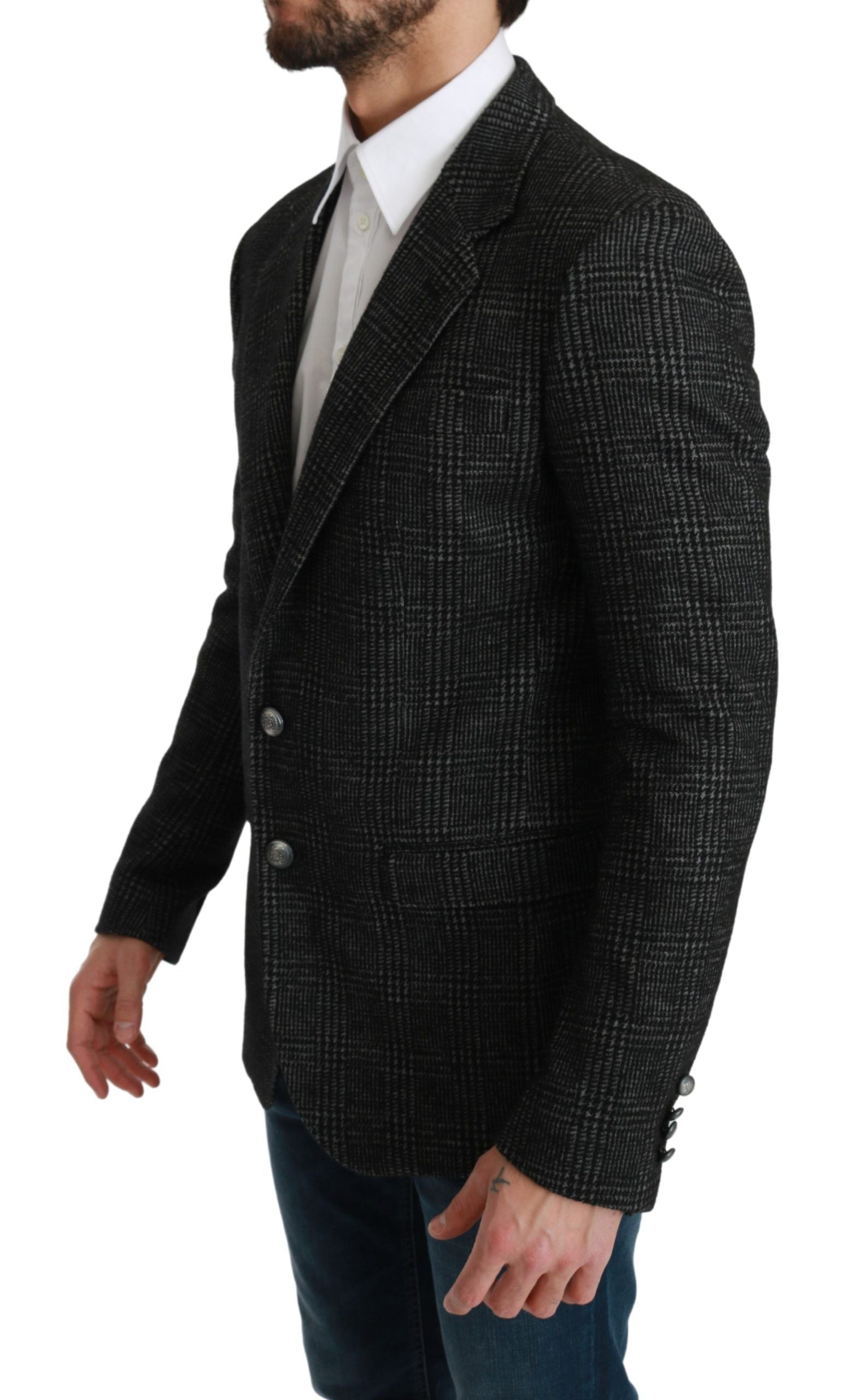 Dolce & Gabbana Grey Plaid Slim Fit Blazer Jacket