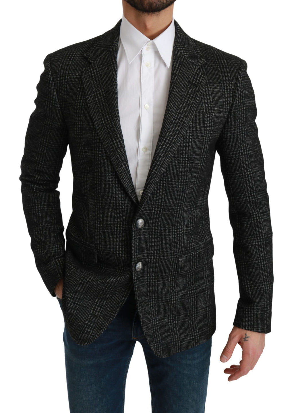 Dolce & Gabbana Grey Plaid Slim Fit Blazer Jacket