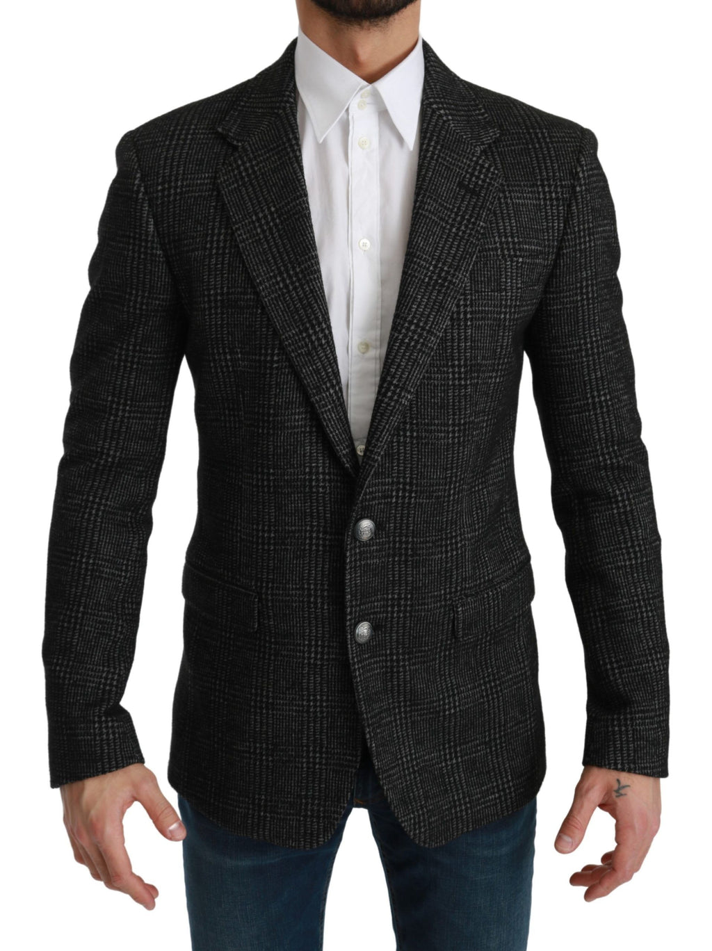 Dolce & Gabbana Grey Plaid Slim Fit Blazer Jacket