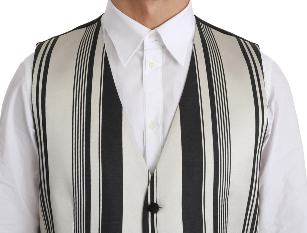 Dolce & Gabbana White Black Striped Vest Formal Vest