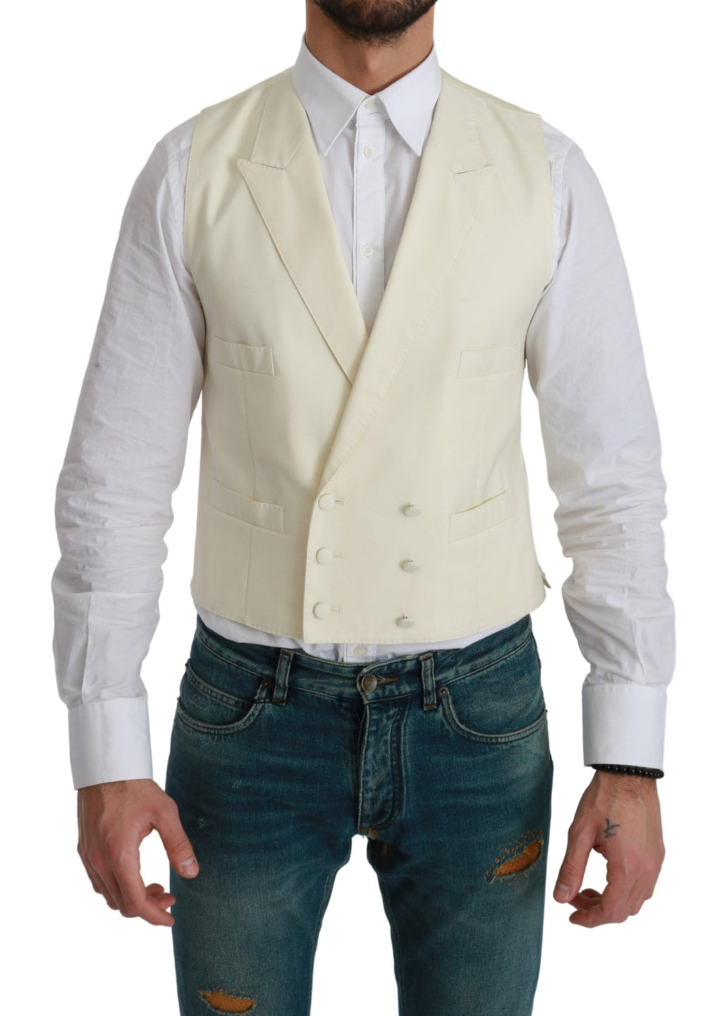 Dolce & Gabbana White Formal Wool Vest