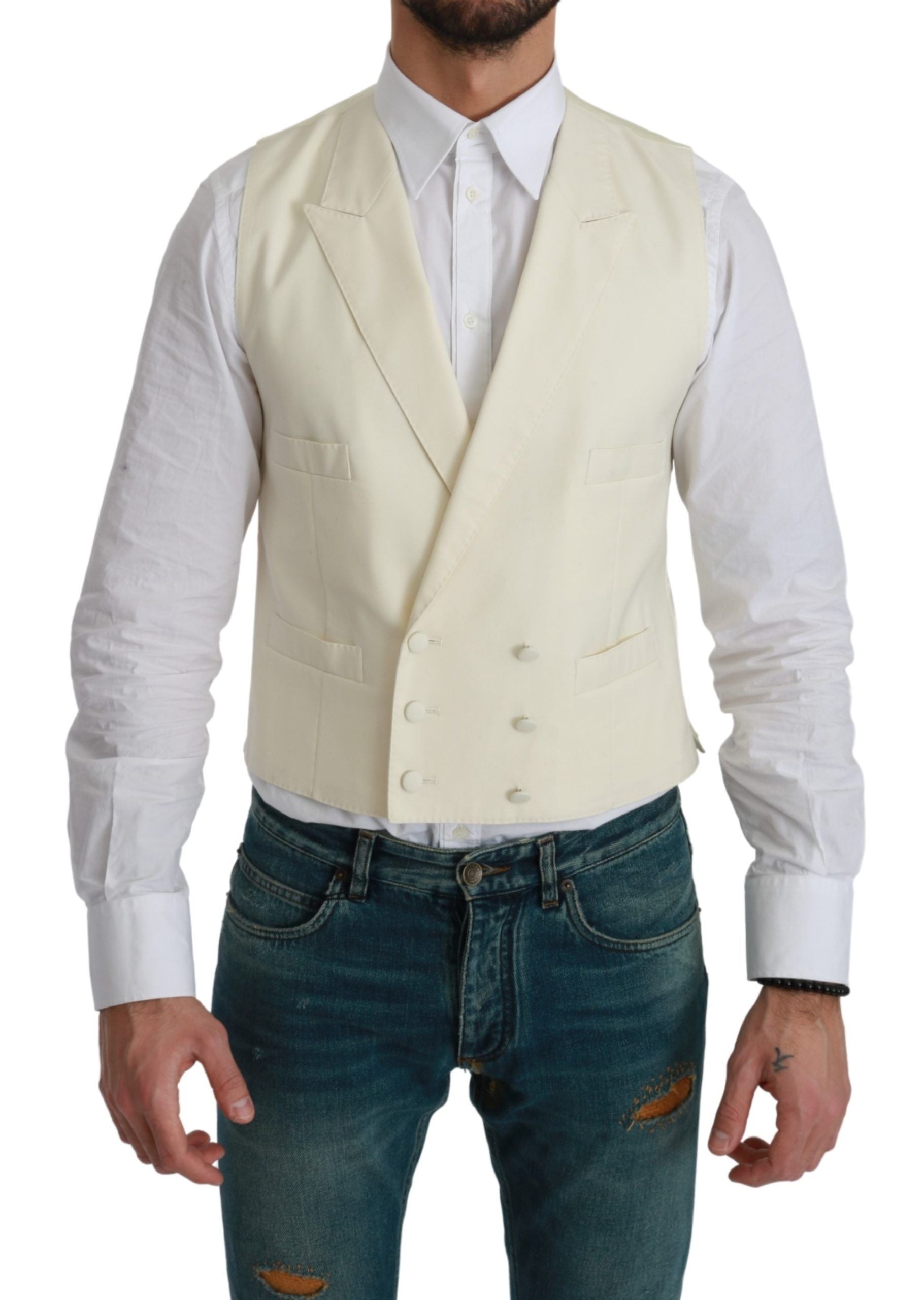 Dolce & Gabbana White Formal Wool Vest