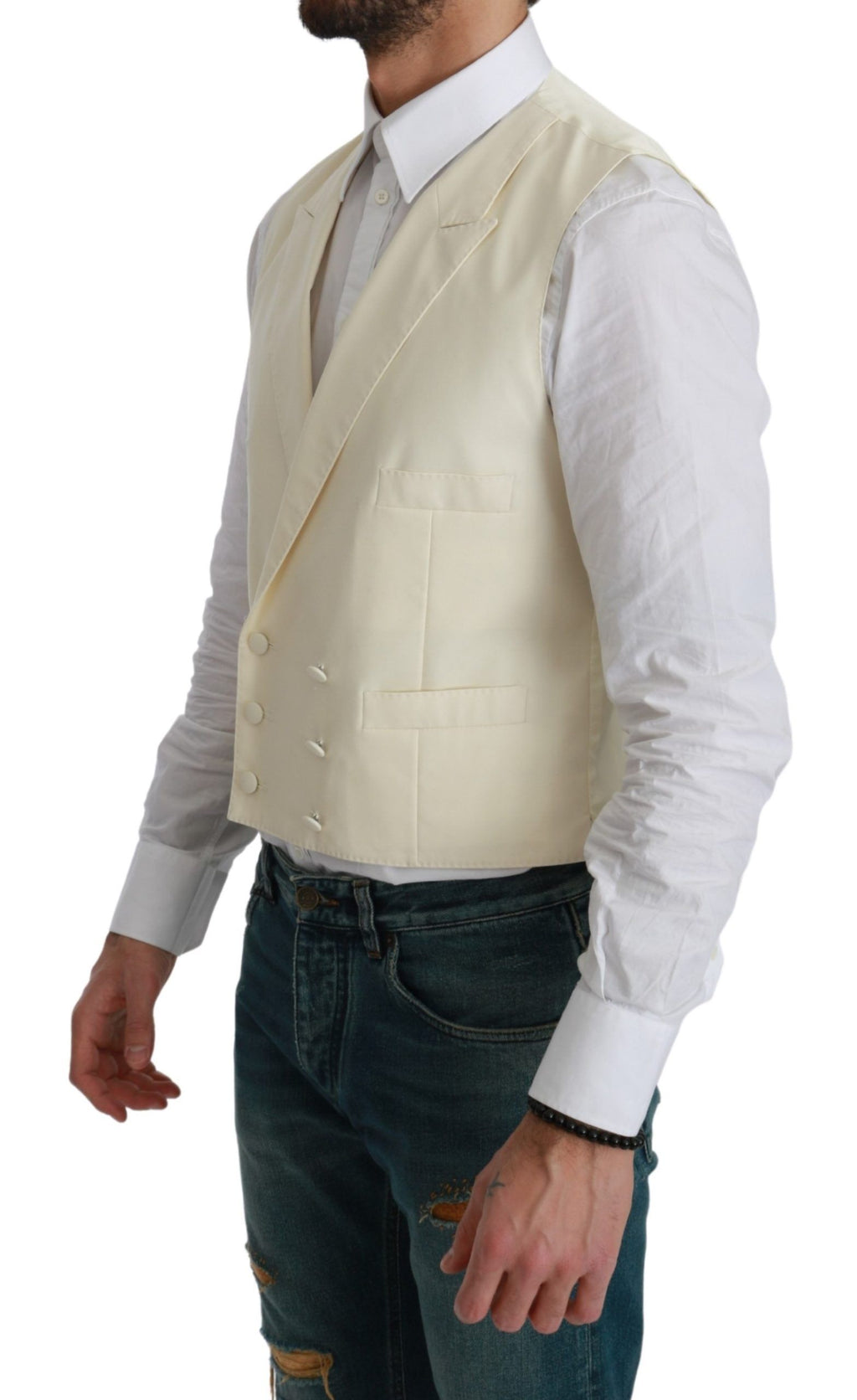 Dolce & Gabbana White Formal Wool Vest