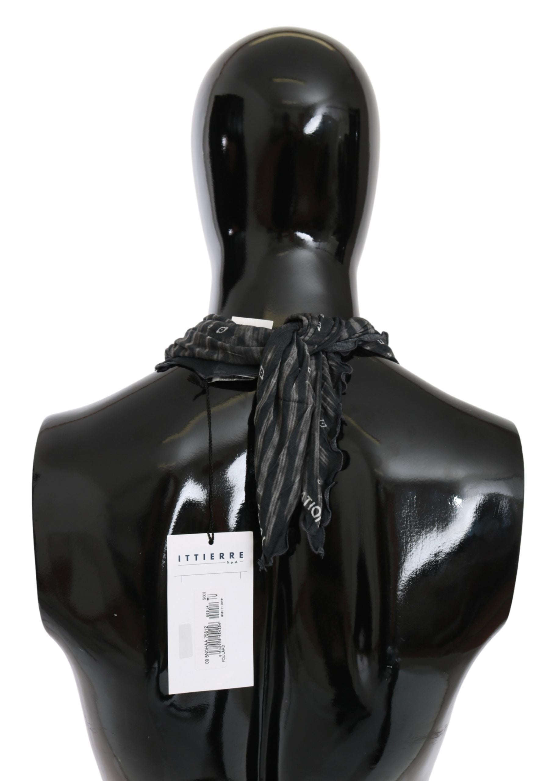Costume National Schwarzer grauer Viskose Foulard Markenschal