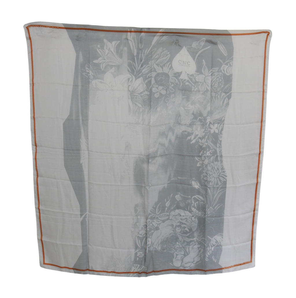 Costume National Grauer Roter Seidenschal Foulard Wickelschal