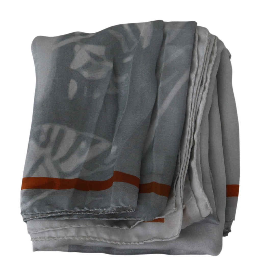 Costume National Grauer Roter Seidenschal Foulard Wickelschal