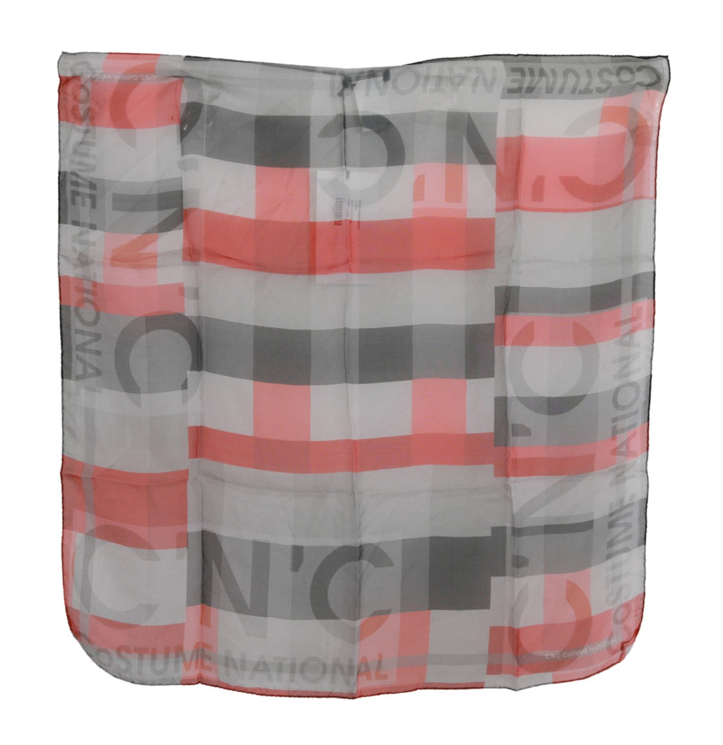 Costume National Red Scarf in 100% Silk with Grey Trademark Logo
