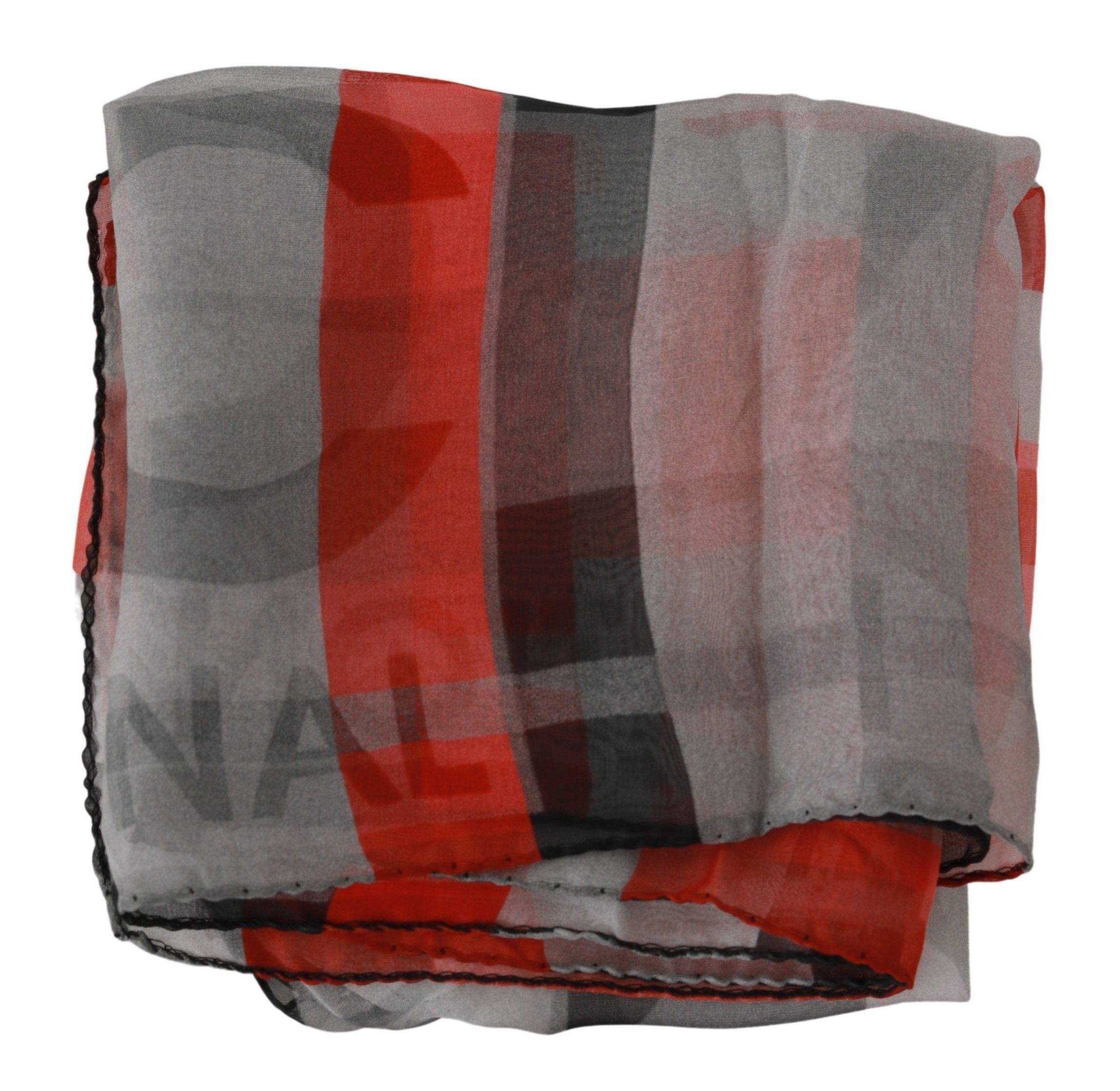 Costume National Red Scarf in 100% Silk with Grey Trademark Logo
