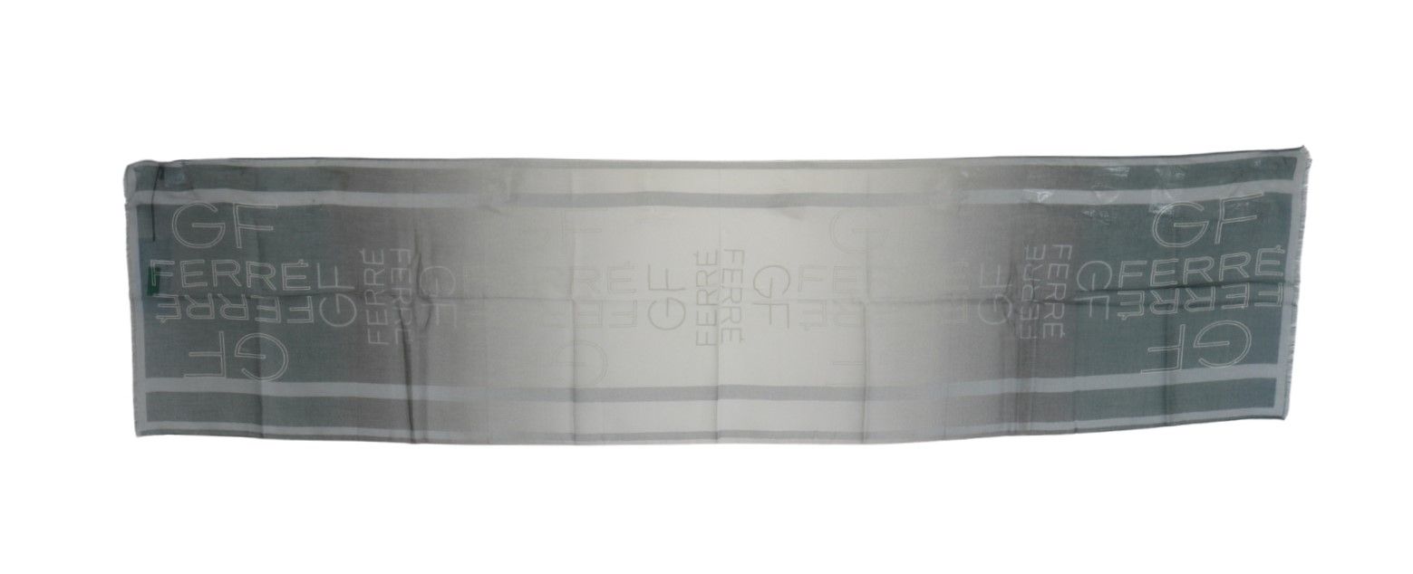 GF Ferre Grey Wool-Viscose Foulard Patterned Branded Scarf