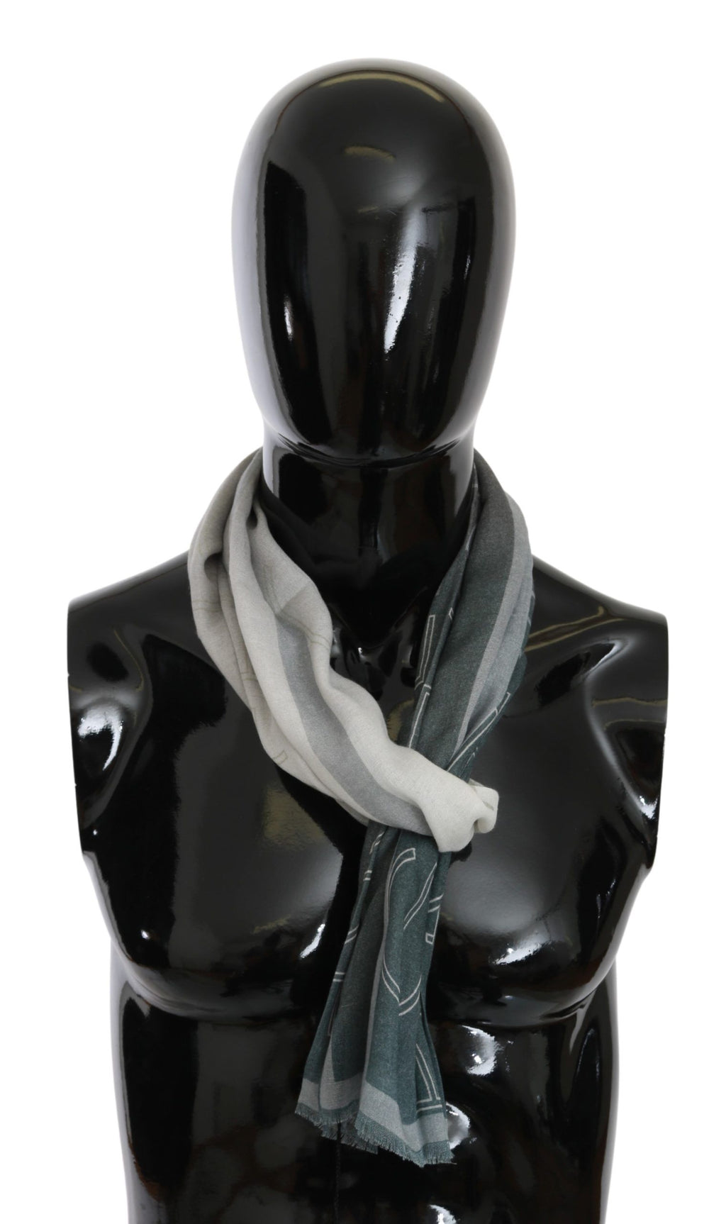 GF Ferre Grey Wool-Viscose Foulard Patterned Branded Scarf