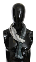 GF Ferre Grey Wool-Viscose Foulard Patterned Branded Scarf
