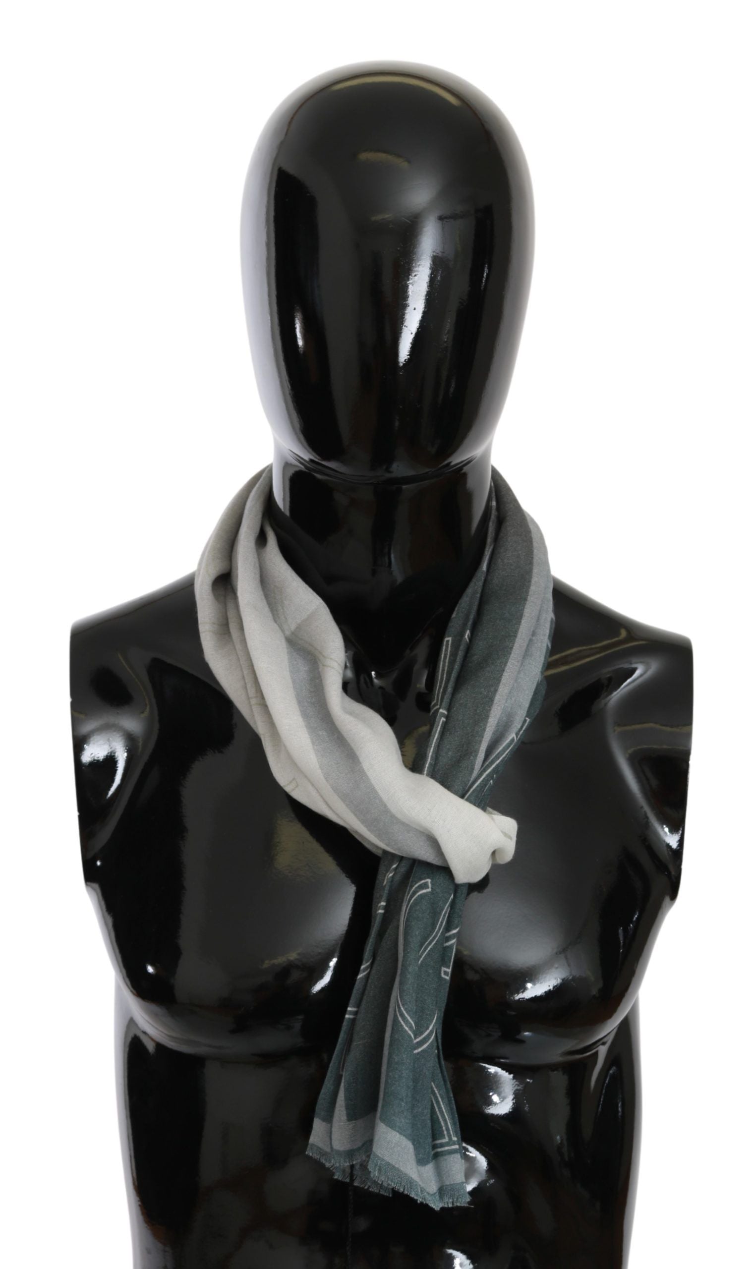 GF Ferre Grey Wool-Viscose Foulard Patterned Branded Scarf