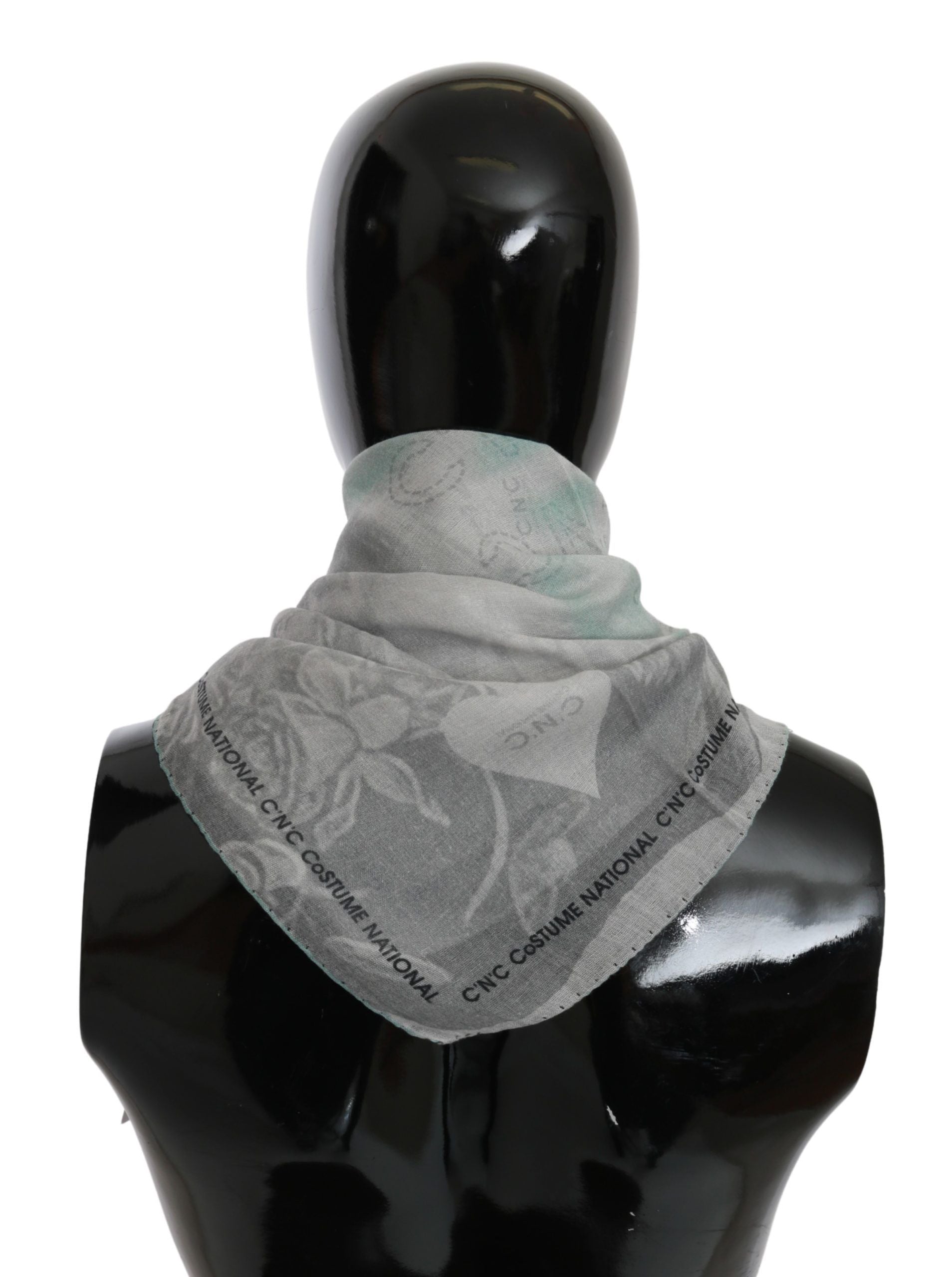 Costume National Grey Silk Scarf Foulard Wrap Scarf