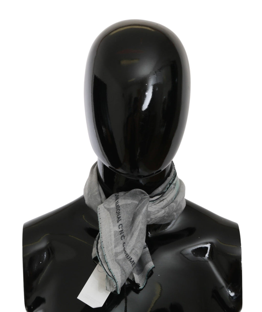 Costume National Grey Silk Scarf Foulard Wrap Scarf