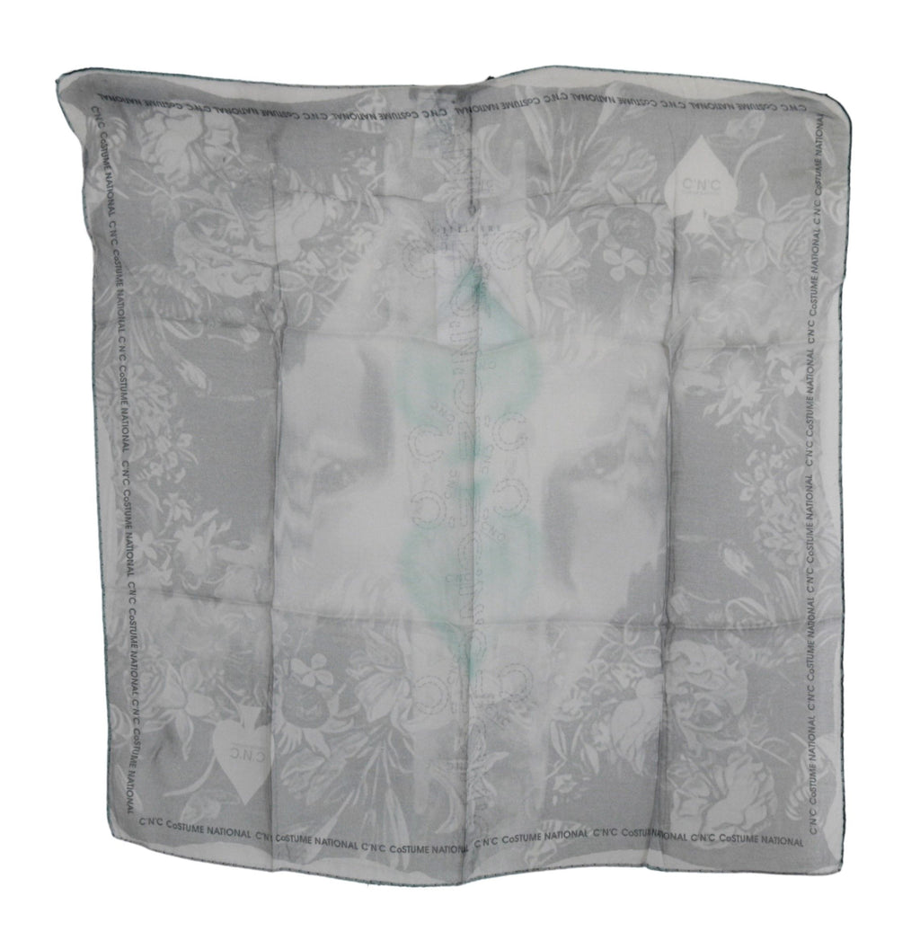 Costume National Grey Silk Scarf Foulard Wrap Scarf