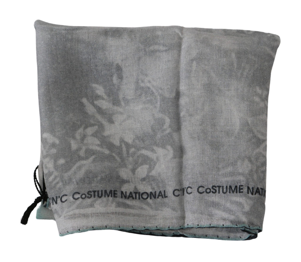 Costume National Grey Silk Scarf Foulard Wrap Scarf