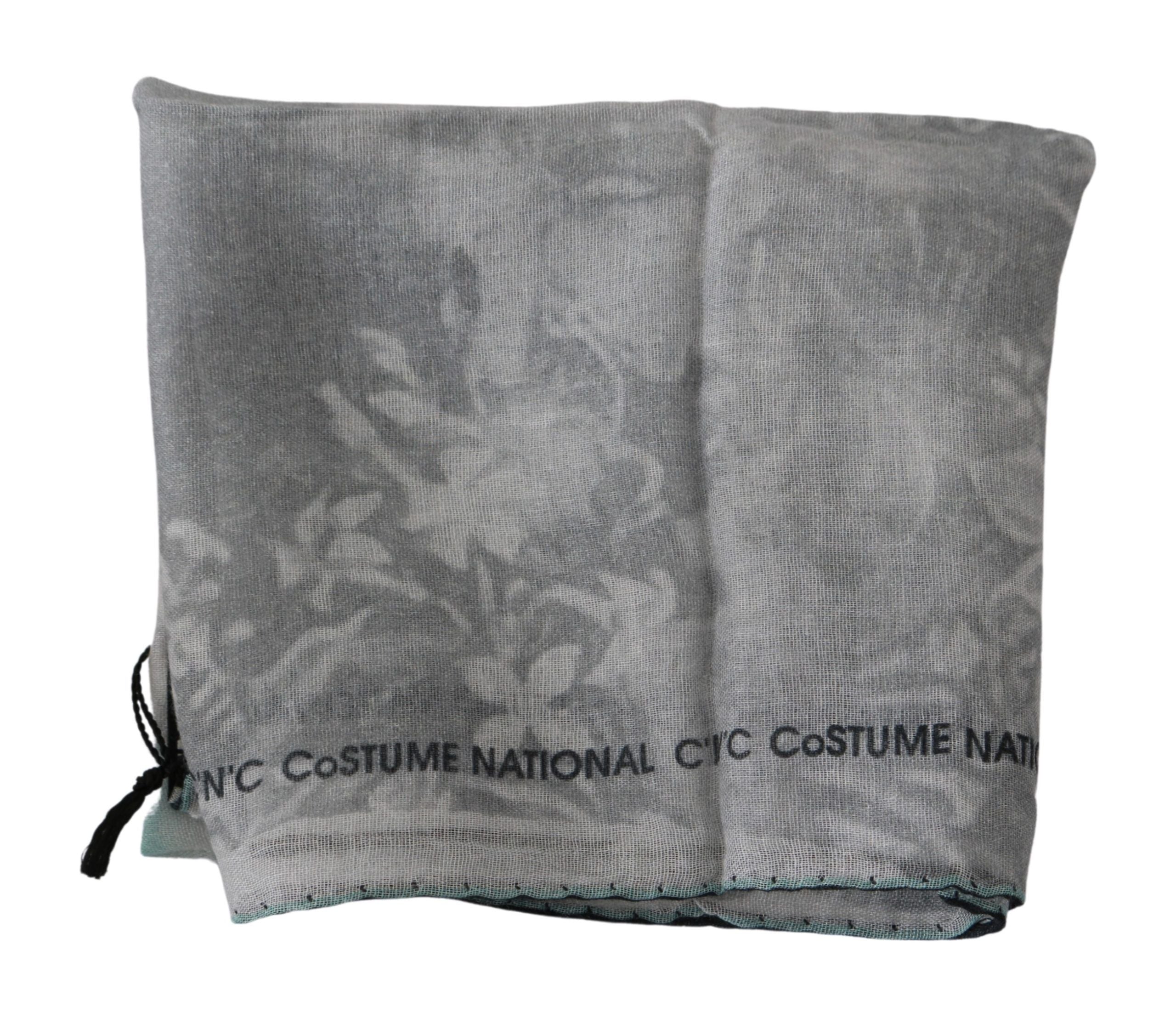 Costume National Grey Silk Scarf Foulard Wrap Scarf