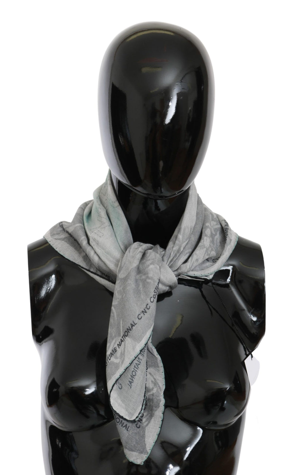 Costume National Grey Silk Scarf Foulard Wrap Scarf