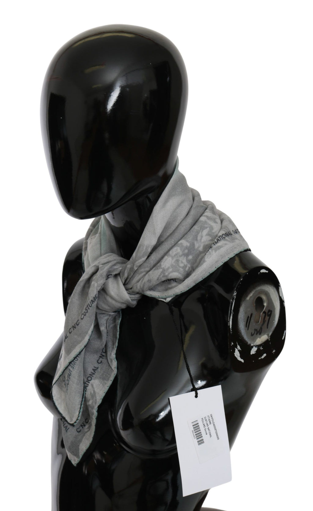 Costume National Grey Silk Scarf Foulard Wrap Scarf