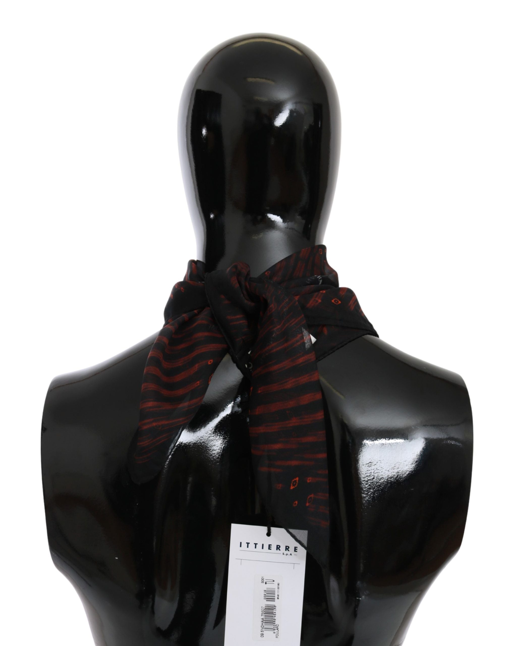 Costume National Black Orange 100% Silk Branded Scarf