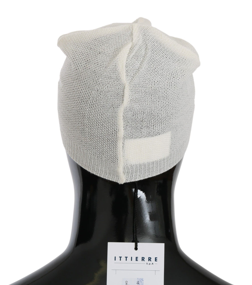 Costume National Beanie White Wool Blend Branded Beanie