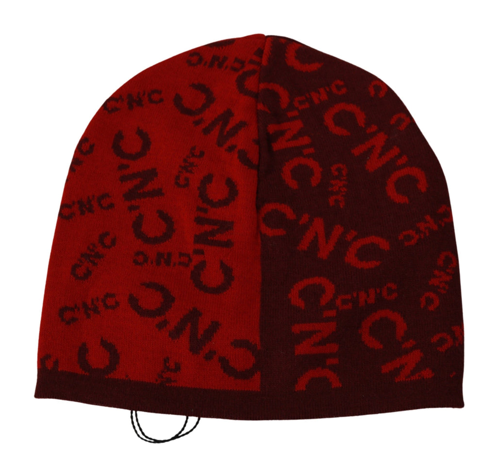 Costume National Red Wool Blend Branded Beanie