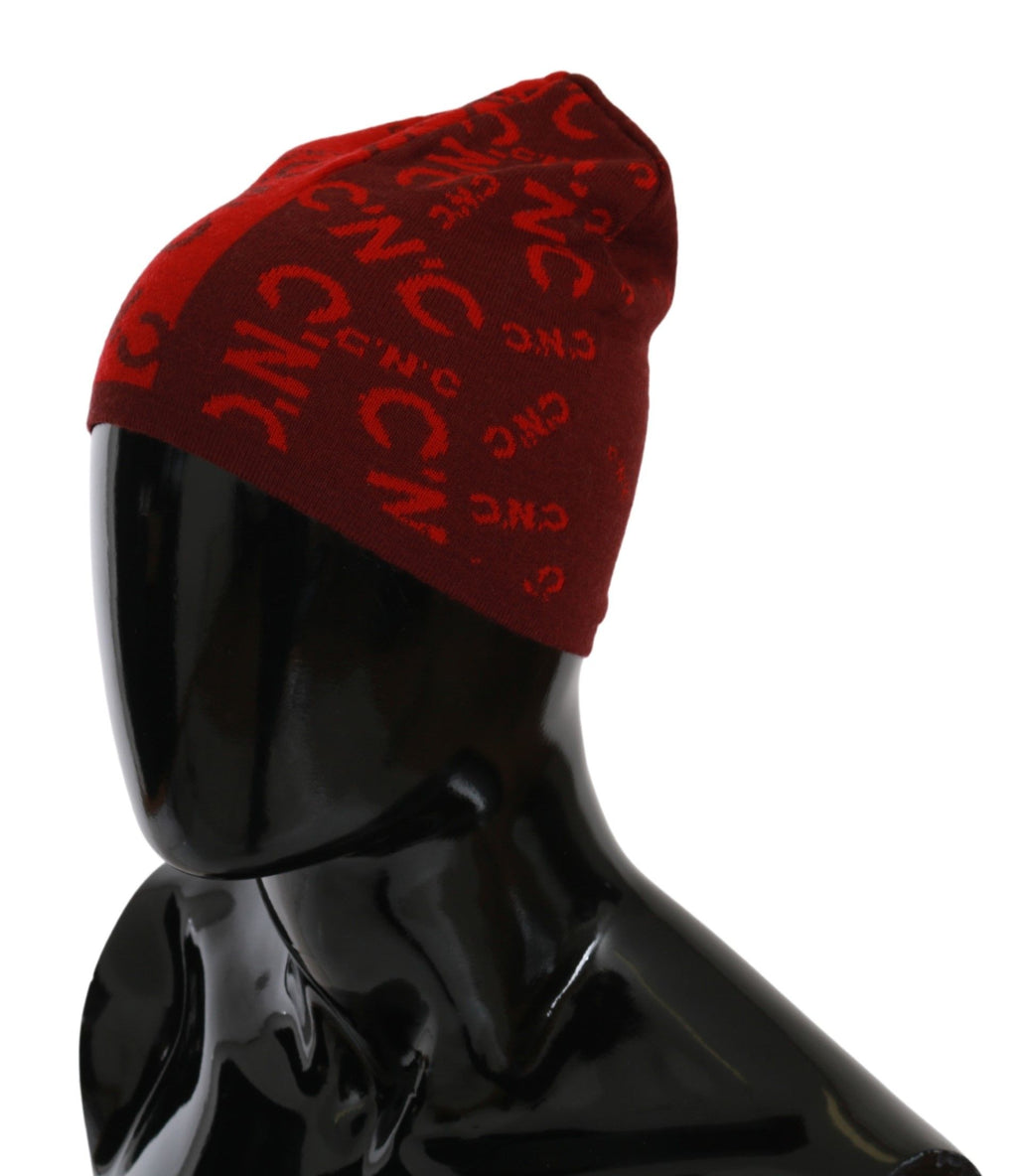 Costume National Red Wool Blend Branded Beanie