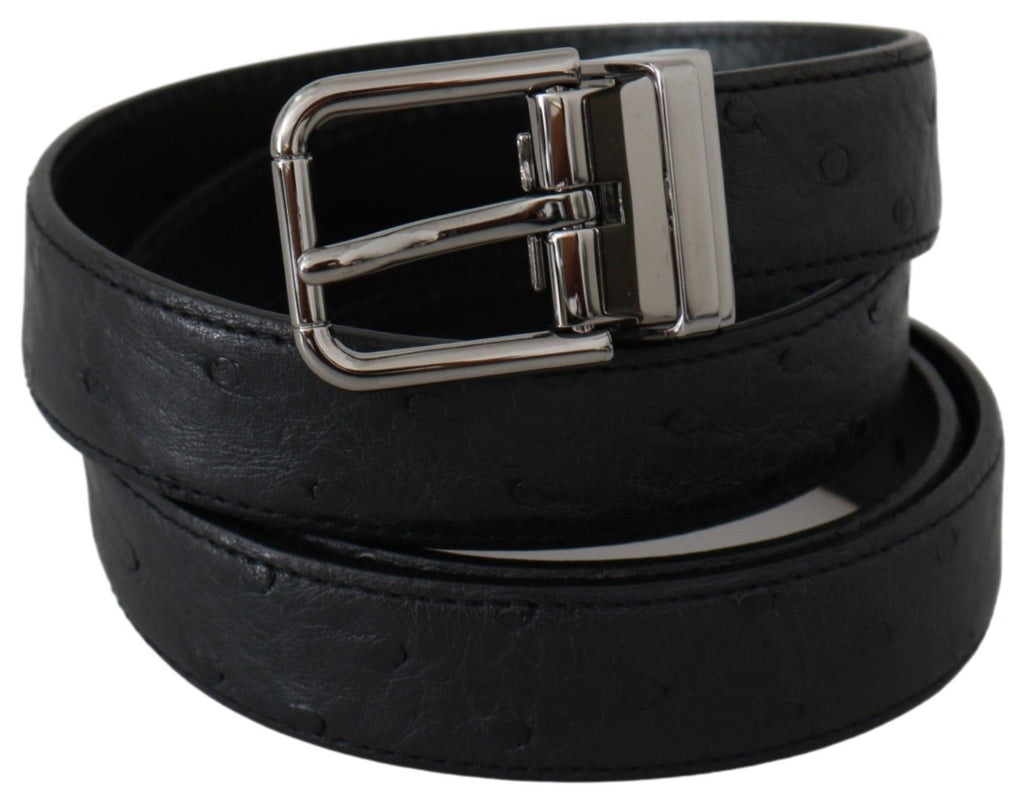Dolce & Gabbana Black Belt with Exotic Skin Pattern and Silver Buckle