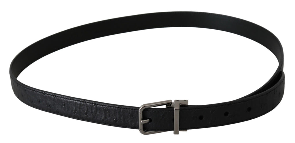Dolce & Gabbana Black Belt with Exotic Skin Pattern and Silver Buckle