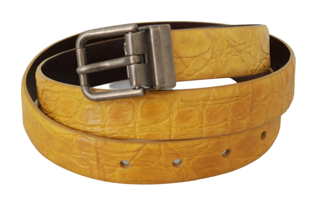 Dolce & Gabbana Yellow Exotic Leather Belt with Grey Buckle