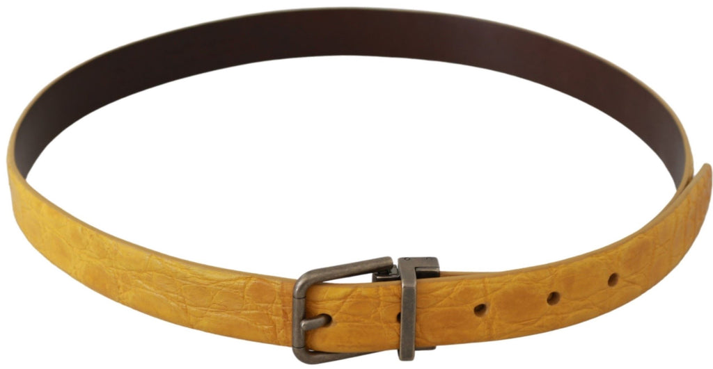 Dolce & Gabbana Yellow Exotic Leather Belt with Grey Buckle