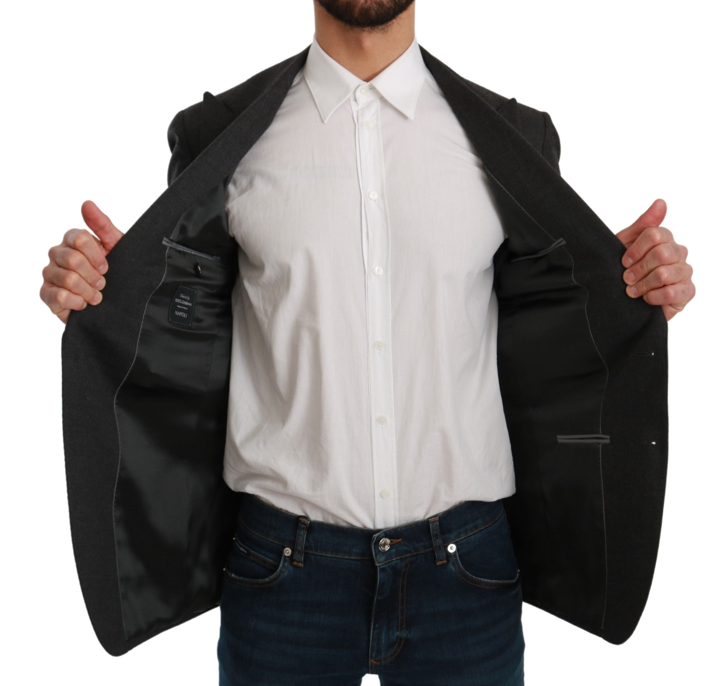 Dolce & Gabbana Graue NAPOLI Slim Fit Jacke Wollblazer