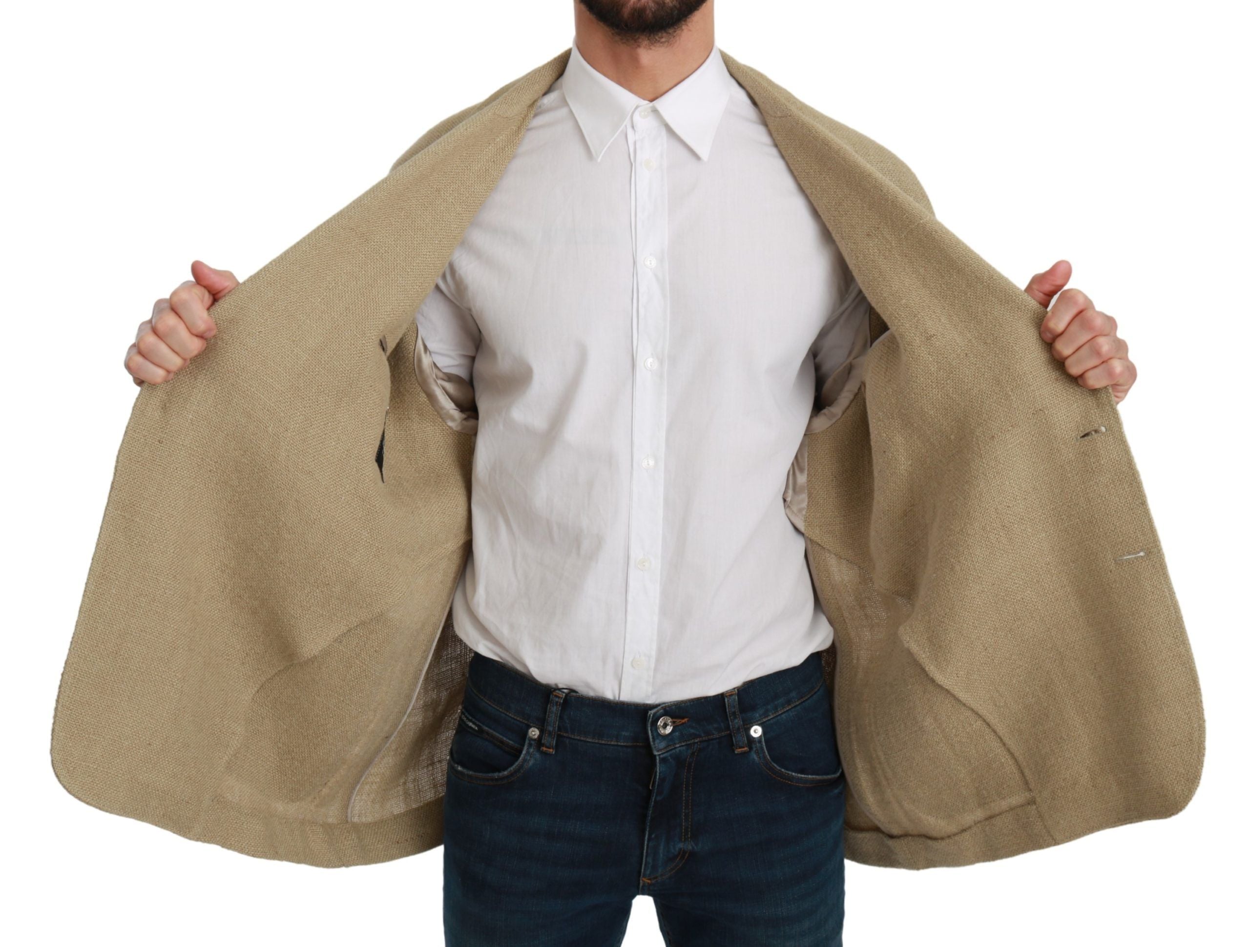 Dolce & Gabbana Beige Jacke Mantel 100% Jute Blazermantel