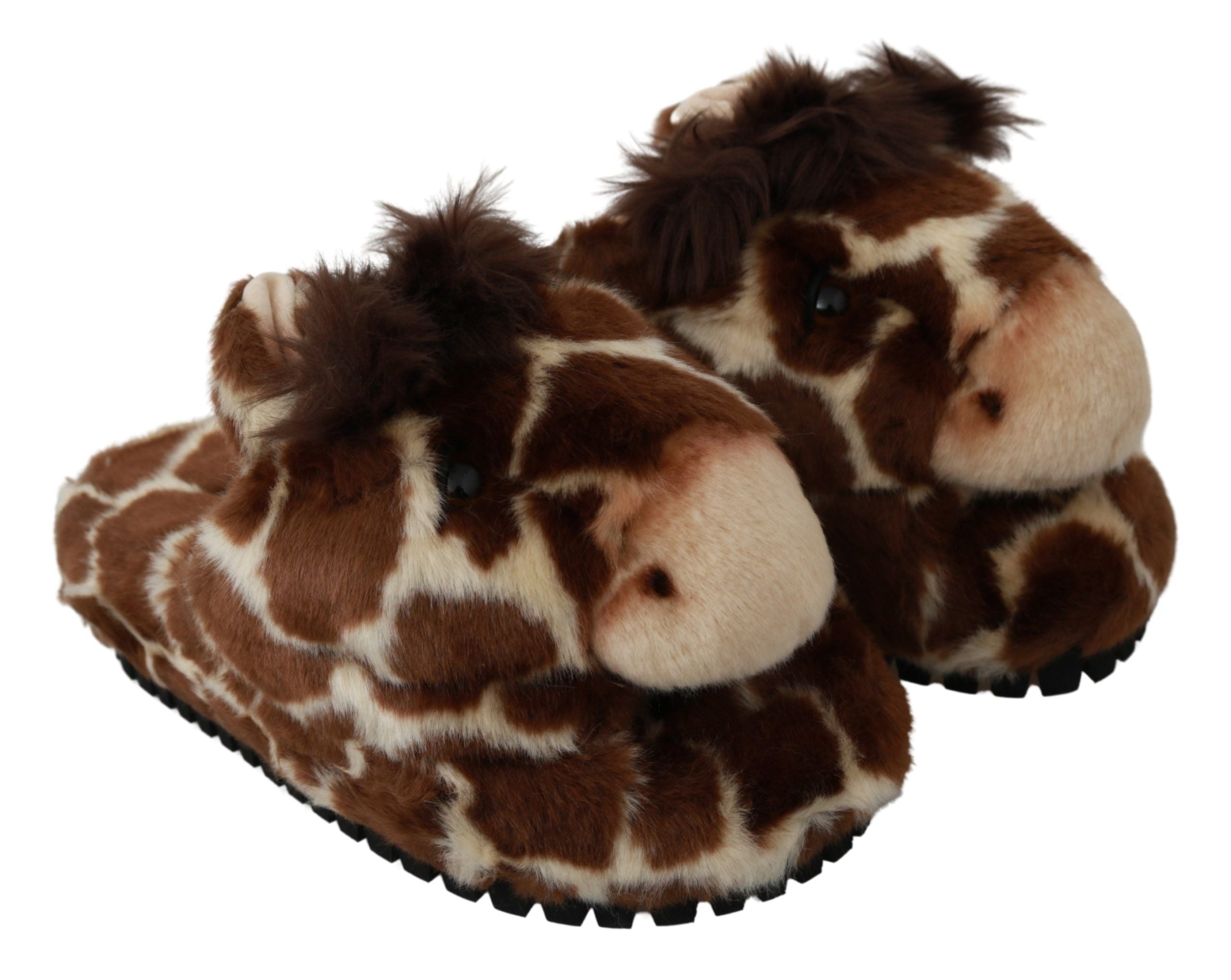 Dolce & Gabbana Brown Giraffe Slippers Flat Sandals Shoes