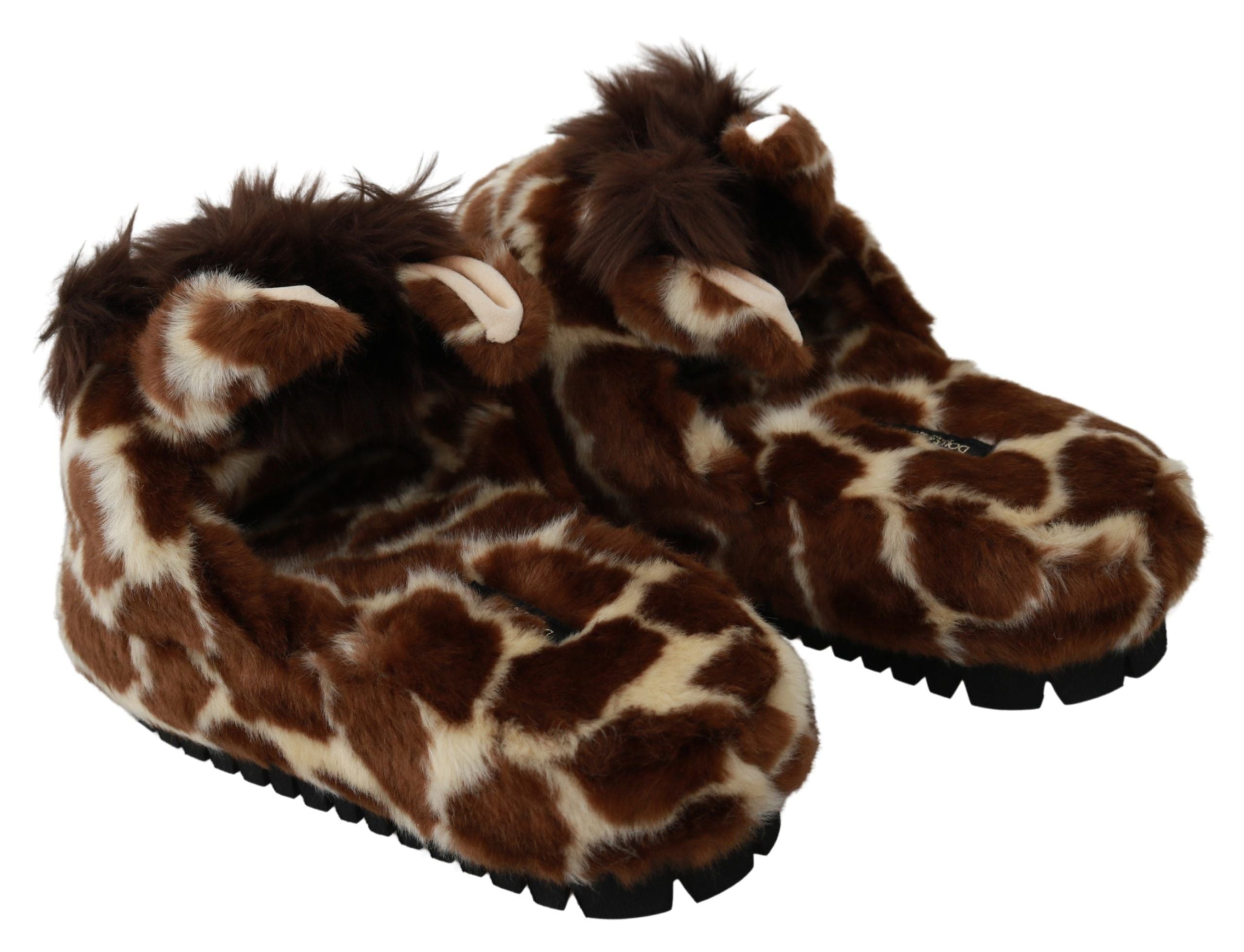 Dolce & Gabbana Brown Giraffe Slippers Flat Sandals Shoes