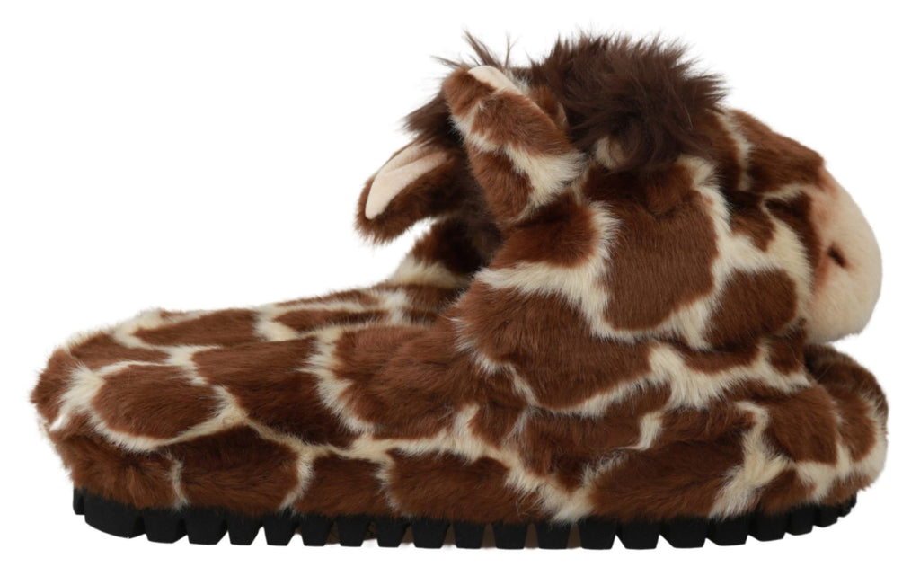 Dolce & Gabbana Brown Giraffe Slippers Flat Sandals Shoes